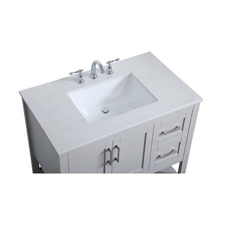 SolidWood Natural Marble Washbasin Bathroom Vanity 36 Inch With Single Under Sink